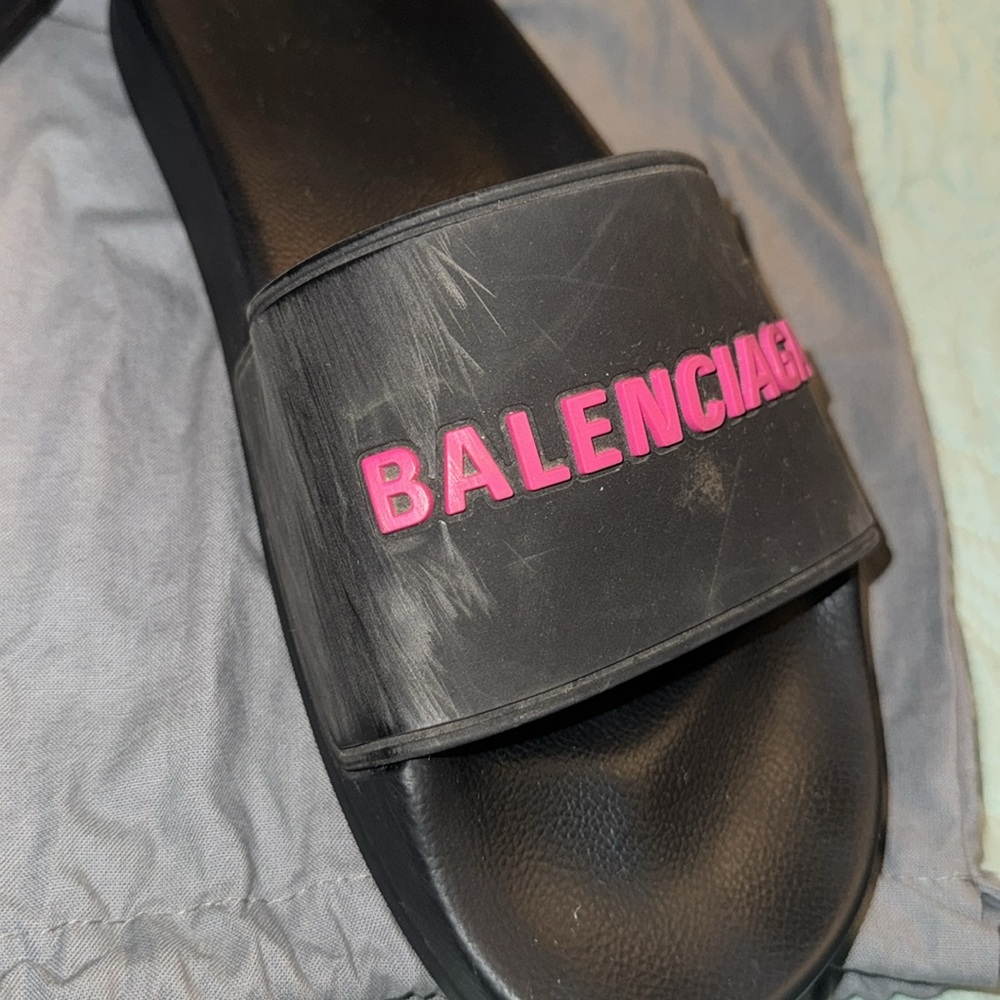 Balenciaga Logo rubber slides black and pink size 8W with two dust bag gray - Picture 2 of 8
